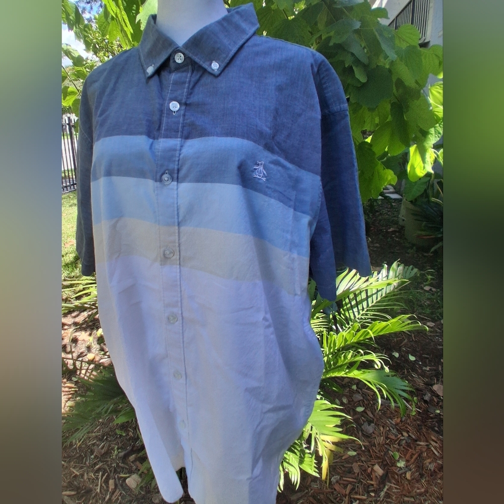 🔥Original Penguin Blue White Casual Button Down Shirt Size XL EUC - Picture 3 of 9